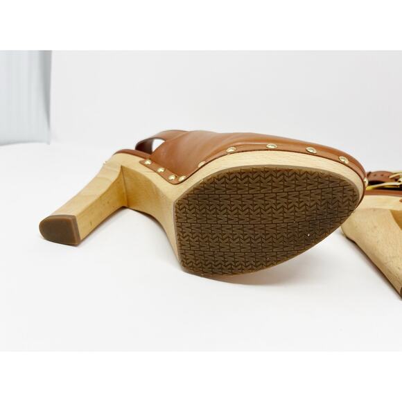 MICHAEL Michael Kors Beatrice Brown Platform Slingback Clog Heels SZ 8 - Picture 10 of 15